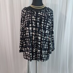 Elegant Black and White and Grey Pullover Women's Top 3x